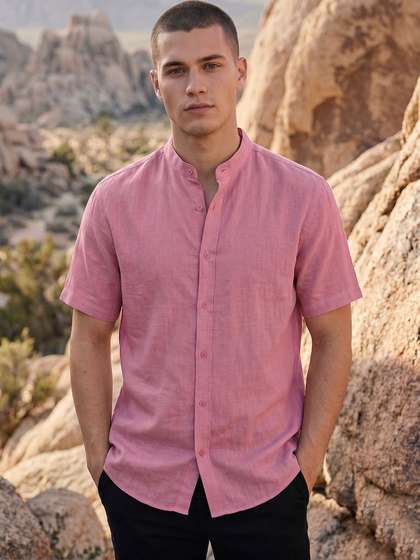 The Roadster
                        Lifestyle Co. Comfort Mandarin Collar Linen
                        Cotton Shirt