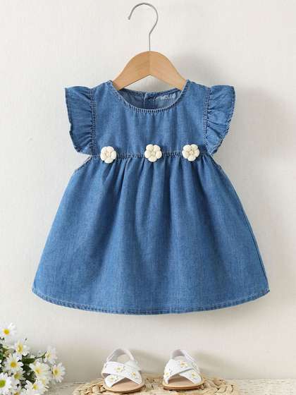 INCLUD Flutter Sleeve
                      Applique Denim Short Dress