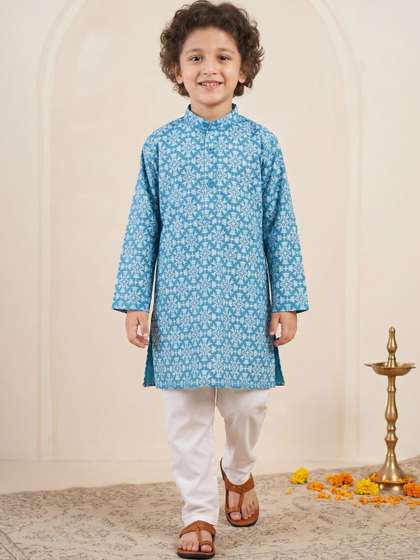 Aj DEZInES Boys Ethnic
                      Motifs Printed Regular Pure Cotton Kurta with
                      Pyjamas