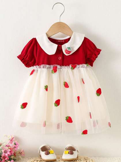 INCLUD Embroidered Peter
                    Pan Collar Puff Sleeve Short Dress