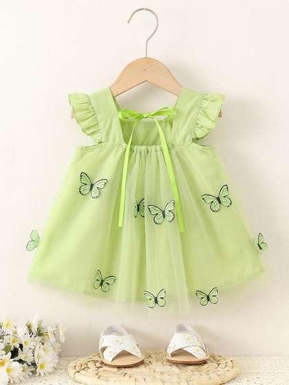INCLUD Embellished
                    Flutter Sleeve Applique Sleeveless Dress