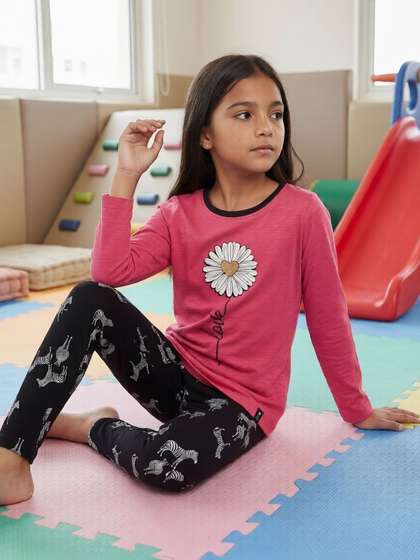 3PIN Girls Printed
                          Round Neck Pure Cotton Tshirt & Leggings