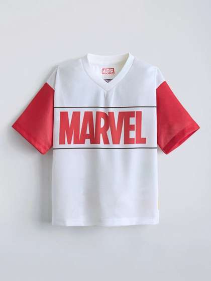 Hopscotch Boys Printed
                      V-Neck Drop-Shoulder Sleeves T-shirt