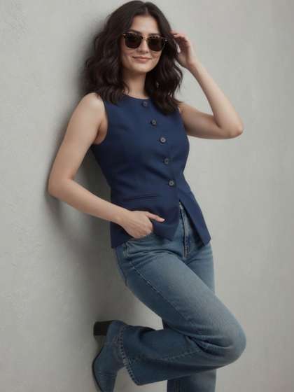 Moda Rapido Women Blue
                      Formal Waistcoat