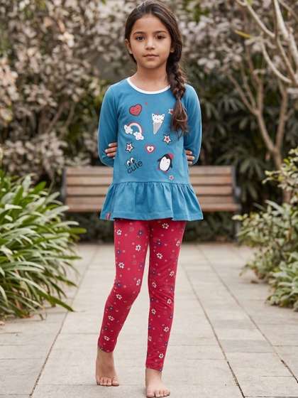3PIN Girls Printed
                        Round Neck Pure Cotton Tshirt & Leggings