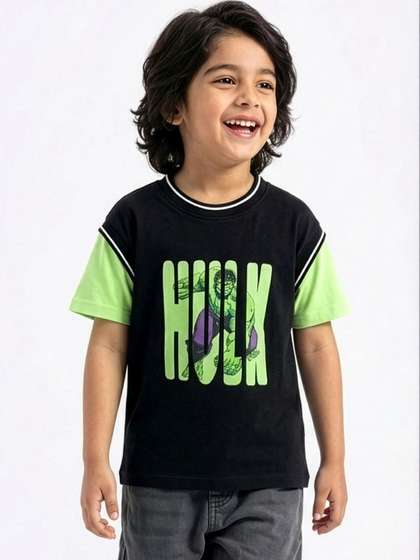 Hopscotch Boys Printed
                    Drop-Shoulder Sleeves T-shirt