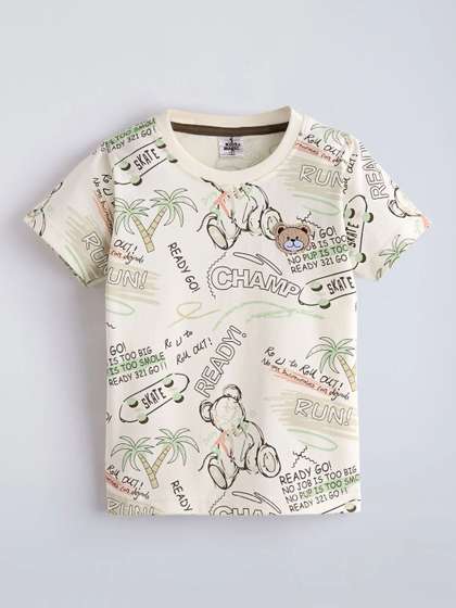 Hopscotch Boys Printed
                    Drop-Shoulder Sleeves T-shirt