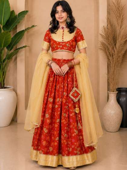 Sangria Girls Printed
                    Round Neck Flared Lehenga Choli
