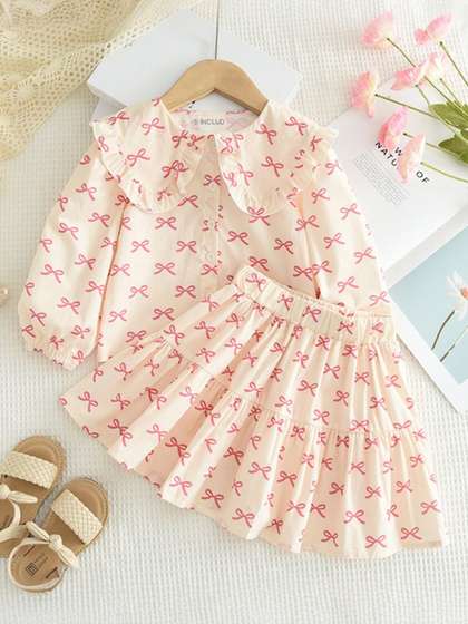 INCLUD Girls Printed Top
                    with Skirt