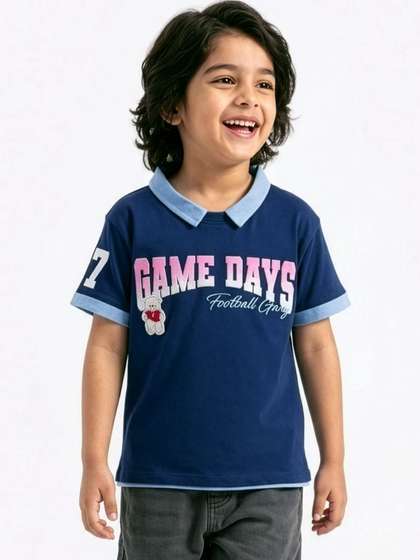Hopscotch Boys
                      Typography Printed Mandarin Collar T-shirt