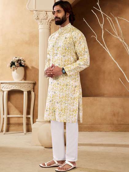 House of Pataudi
                        Embellished Cotton Mandarin Collar Calf Length
                        Straight Kurtas