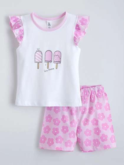 Hopscotch Girls Printed
                    T-shirt with Shorts
