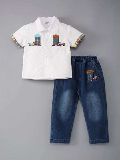 Hopscotch Boys
                      Embroidered Shirt with Denim Trousers
