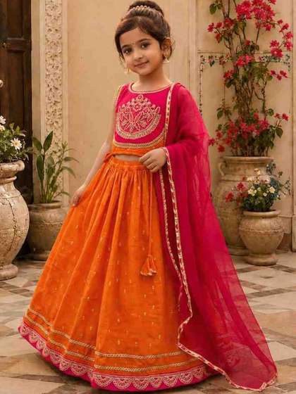 KALINI Girls
                      Embroidered Thread Work Ready to Wear Lehenga
                      & Blouse With Dupatta