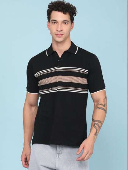 LIMEROAD Men Striped Polo Collar T-shirt