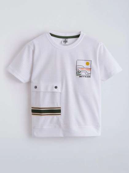 Hopscotch Boys Printed
                    Drop-Shoulder Sleeves T-shirt