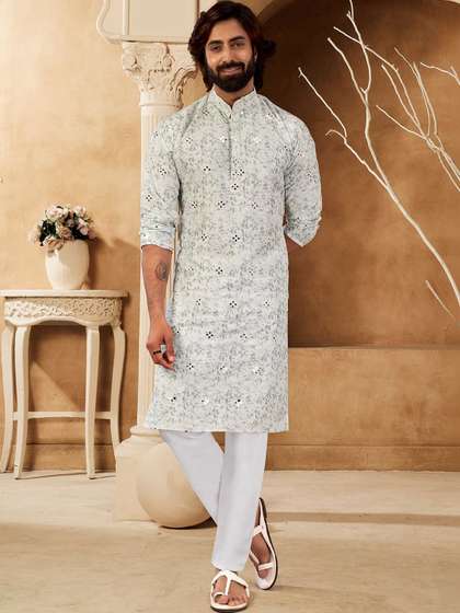 House of Pataudi
                        Embroidered Mandarin Collar Kurta &
                        Trousers