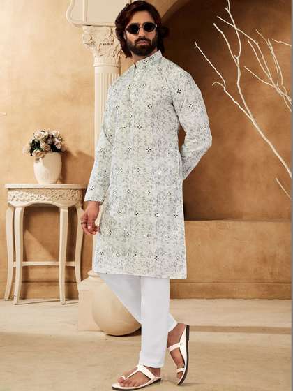 House of Pataudi
                          Embellished Cotton Mandarin Collar Knee Length
                          Straight Kurtas