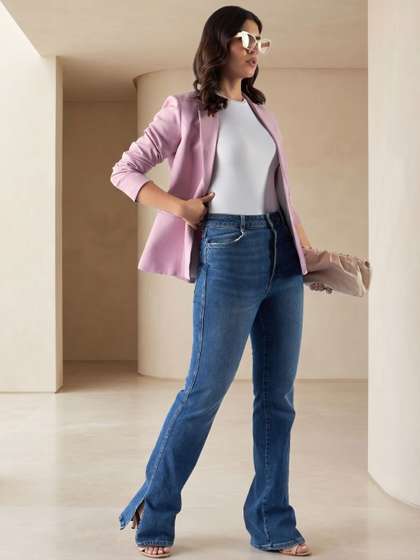 PowerSutra Women
                          Pink Tailored-Fit Single Breasted Casual
                          Blazer