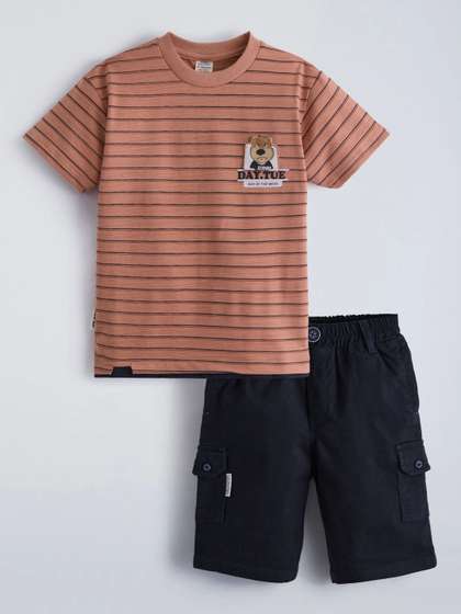 Hopscotch Boys Striped
                    T-shirt With Shorts