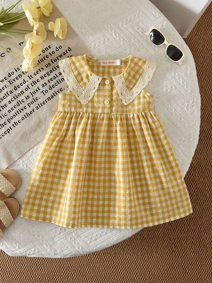 INCLUD Girls Checked
                      Peter Pan Collar Cotton Dress