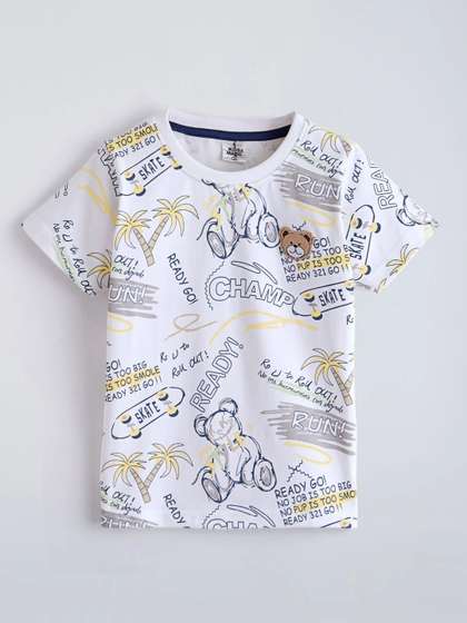 Hopscotch Boys Printed
                    Drop-Shoulder Sleeves T-shirt