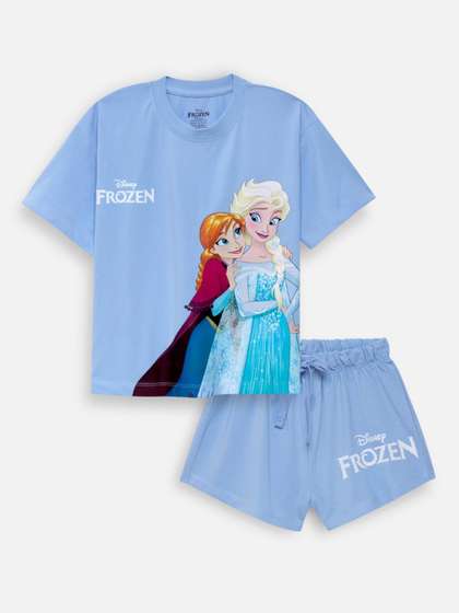 Nap Chief Girls Disney
                      Frozen Queens Printed Boxy T-shirt With Shorts