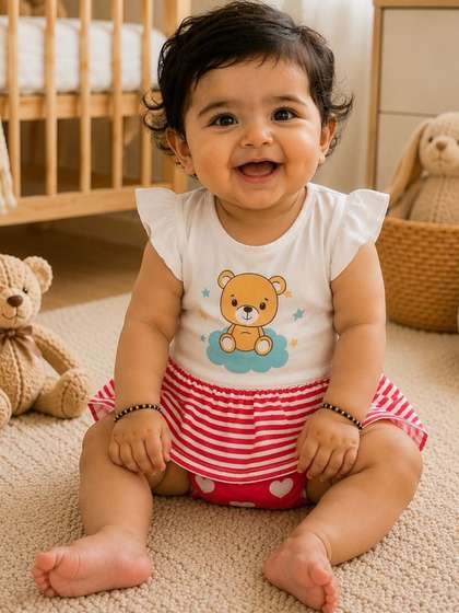 Cuddleloom Girls
                      Printed Cotton Round Neck Rompers