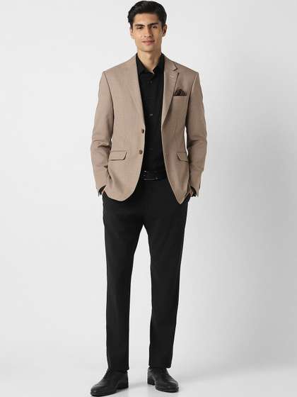Peter England
                          Elite Self Design Notched Lapel Slim Fit 2
                          Piece Blazer and Trousers Suits