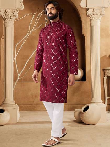 House of Pataudi
                        Embellished Cotton Mandarin Collar Calf Length
                        Straight Kurtas