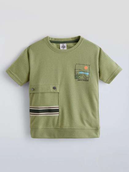 Hopscotch Boys Printed
                    Drop-Shoulder Sleeves T-shirt