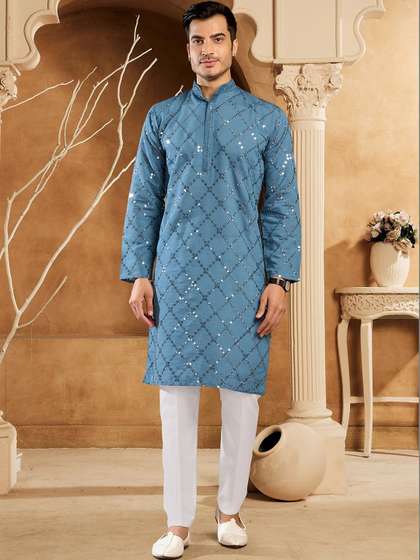 House of Pataudi
                        Embellished Cotton Mandarin Collar Calf Length
                        Straight Kurta
