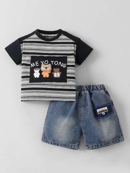 Hopscotch Boys Striped
                    T-shirt with Shorts
