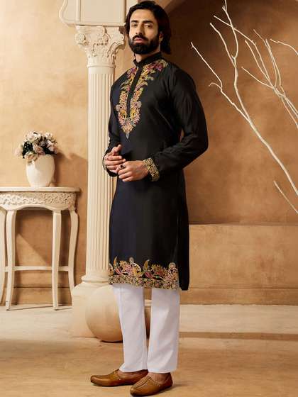 House of Pataudi
                        Embroidered Cotton Mandarin Collar Knee Length
                        Straight Kurta