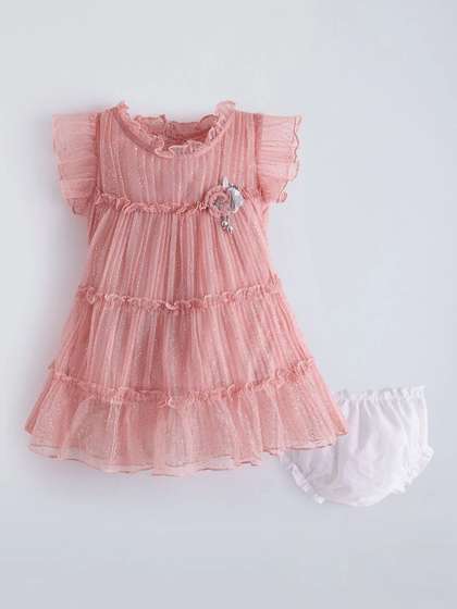 Hopscotch Girls Floral
                      Applique Ruffled Dress