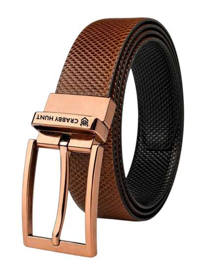 Crabby Hunt Men Textured
                    Leather Reversible Belt