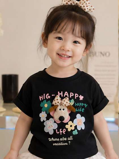 YK Girls Graphic Printed
                    Short Sleeves T-shirt