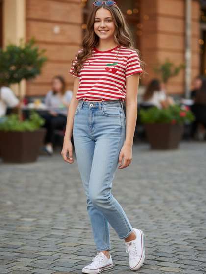 V-Mart Girls Striped
                    T-shirt