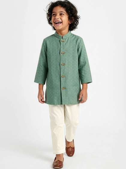 Hopscotch Boys Ethnic
                    Motifs Regular Pure Cotton Kurta with Trousers