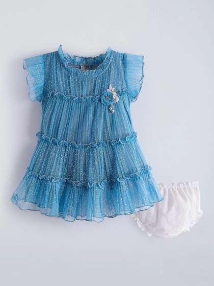 Hopscotch Girls Ruffled
                    Floral Applique Dress