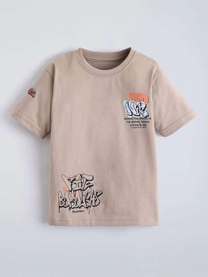 Hopscotch Boys Printed
                      Drop-Shoulder Sleeves T-shirt