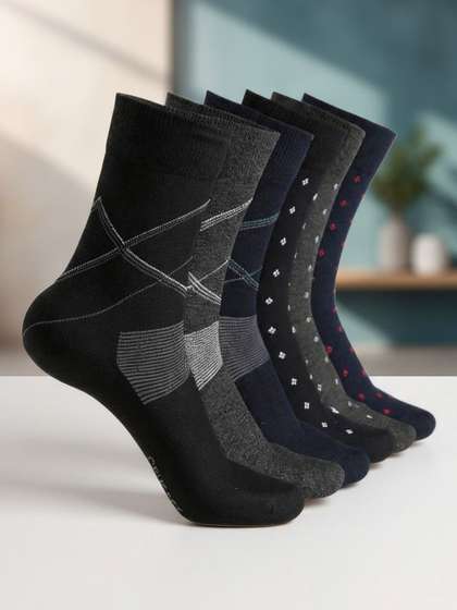 CRUSSET Pack of 6
                        Men Assorted Patterned Calf Length Formal Socks