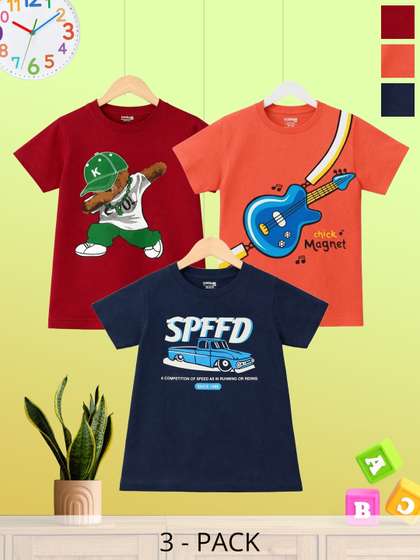 Dollar Kids Pack Of 3
                    Graphic Printed Pure Cotton T-shirts