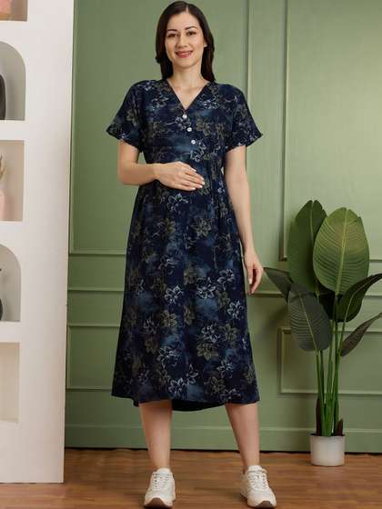 NIGHTSPREE Floral
                        Print Maternity A-Line Midi Dress