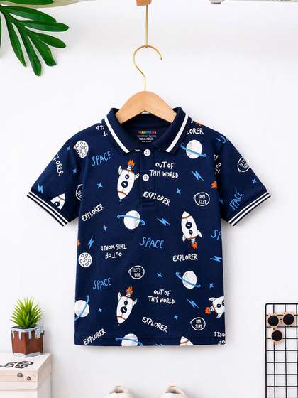 YK X Trampoline Boys
                    Graphic Printed Polo Collar Cotton T-shirt