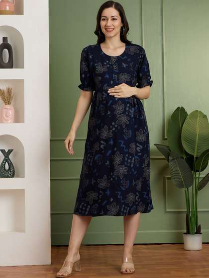 NIGHTSPREE Floral
                      Print Puff Sleeve Maternity A-Line Dress