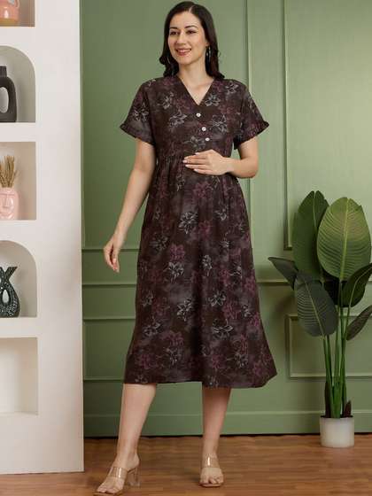 NIGHTSPREE Floral
                      Print Maternity Fit & Flare Midi Dress