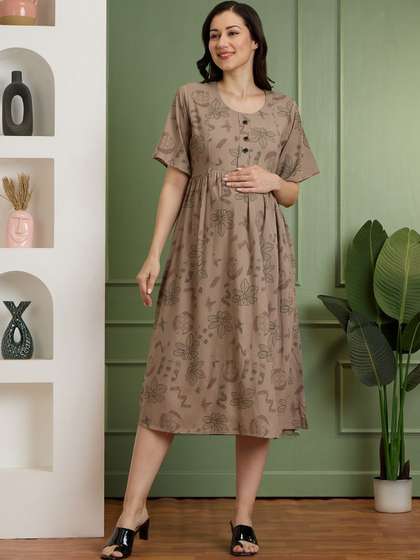 NIGHTSPREE Floral
                        Print Maternity A-Line Midi Dress