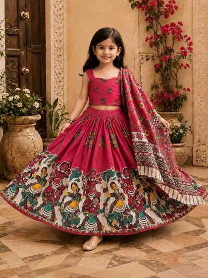 KALINI Girls Printed Tie
                    and Dye Ready to Wear Lehenga & Blouse With
                    Dupatta