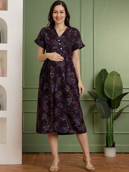 NIGHTSPREE Floral
                        Print Maternity A-Line Dress